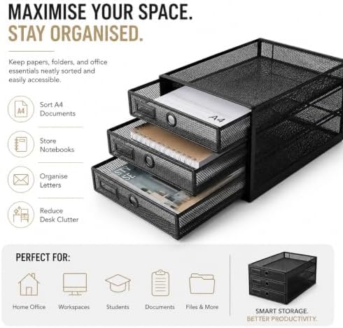 EXERZ Paper Sorter 3 Tier Drawers A4 / Multifunctional Desk Organiser/Letter ...