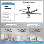 ohniyou 60'' industrial ceiling fan no light for, close-up detail