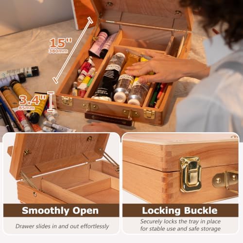 djar tabletop sketchbox art easel for painting, solid showing dimensions