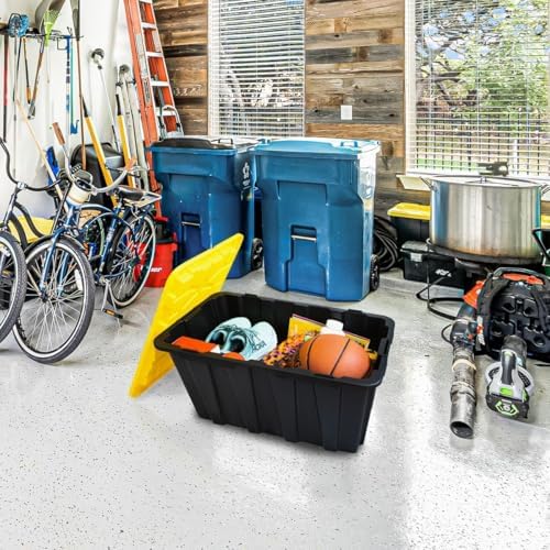 of 12 gallon medium black & yellow storage, front angle view