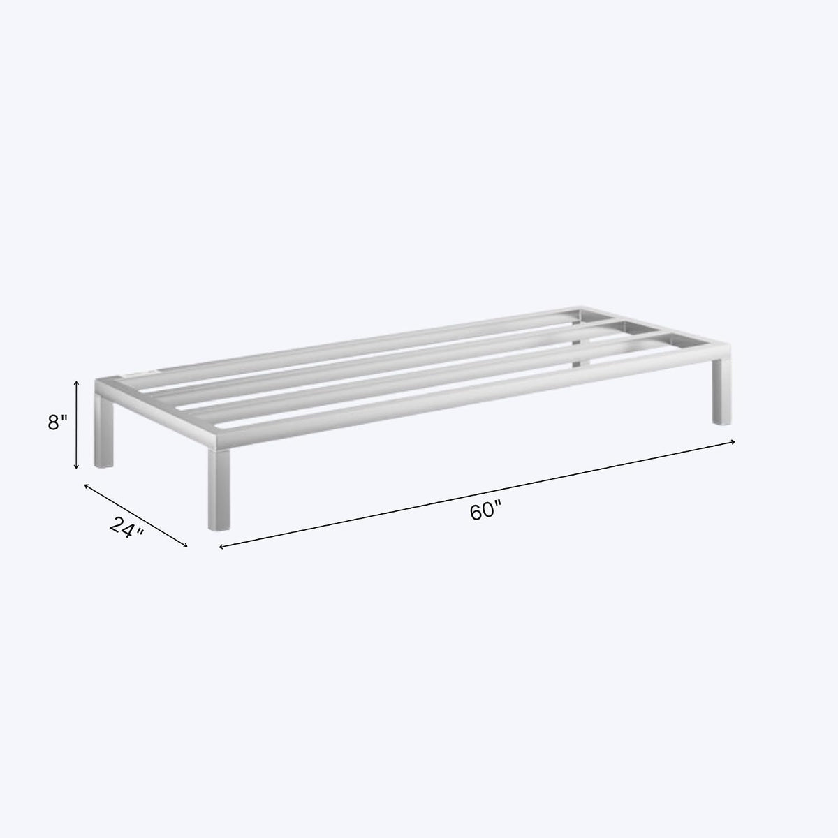 60'' x 24'' x 8'' aluminum welded nsf showing dimensions