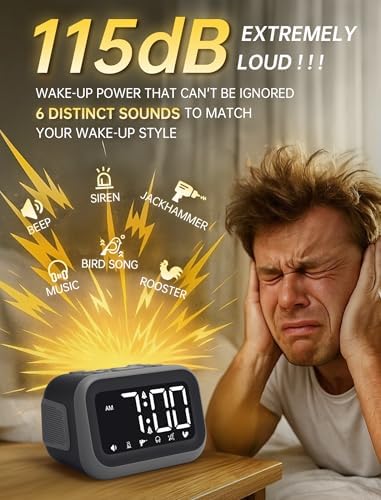 acedeck super loud alarm clock: 115db wake-up power shown in use