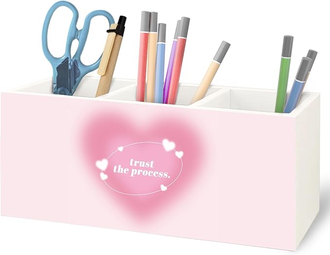 URLLUAE Preppy Pink Heart Aura Inspirational Wooden Pen Pencil Holder by Unknown