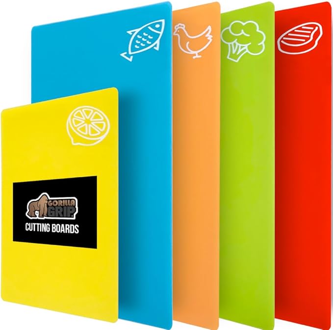 GORILLA GRIP 100% BPA-Free Flexible Cutting Board Set of 5, Durable Plastic Mats by GorillaGrip