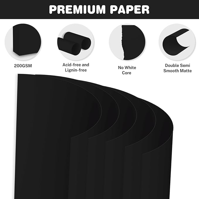 Cardstock 8.5 X 11, 80 Sheets Black Card Stock, 75lb/ 200gsm Copy Paper - Image 3