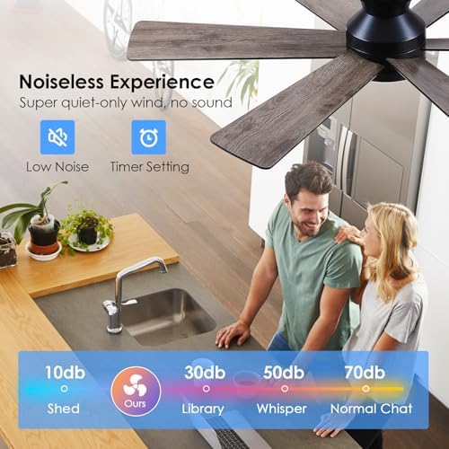 asyko 46"black 6-blade modern low profile ceiling fan on a desk or shelf