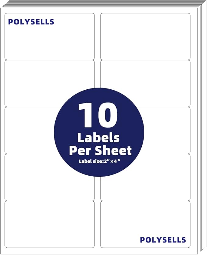 POLYSELLS Self Adhesive 2"x4" Address Shipping Labels, 10UP White Sticker FBA by POLYSELLS