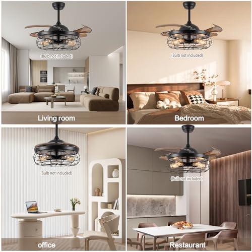 dumaiway 36" retractable ceiling fan, industrial retro caged on a desk or shelf