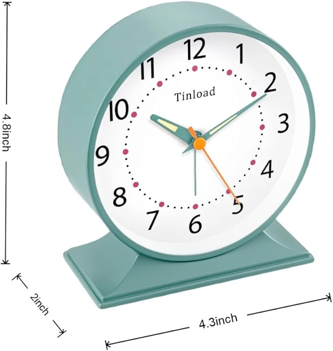 Tinload 4.5" Antique Retro Analog Alarm Clock, Small Silent Bedside Desk Clock - Image 7