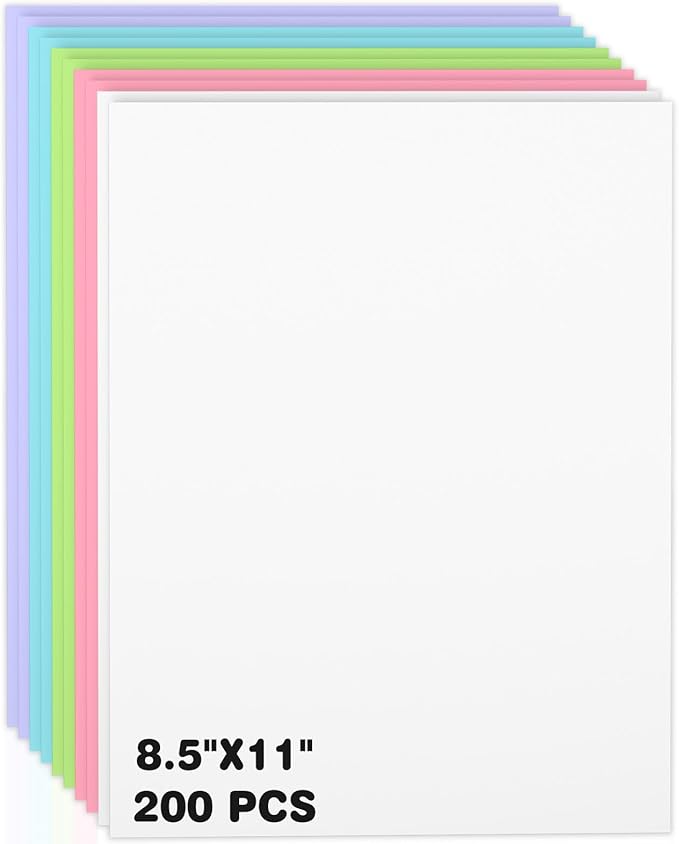 200 Sheets Colored Cardstock 8.5 x 11, Heavyweight Cover Cardstock Printer by Nichela