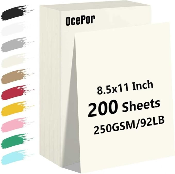 OcePor 200 Sheets Cream Cardstock Paper, Colored Printer Paper 8.5 x 11 by OcePor