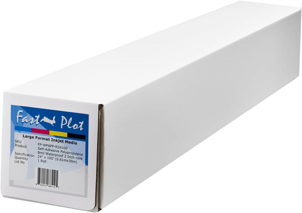 FastPlot Self Adhesive Polypropylene Banner 8 mil Waterproof - 24 Inches x100 Feet / 2 Inches Core