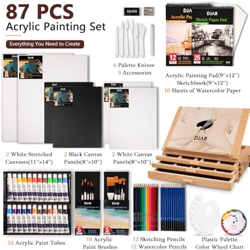 djar 87 pcs acrylic paint set with tabletop shown in use