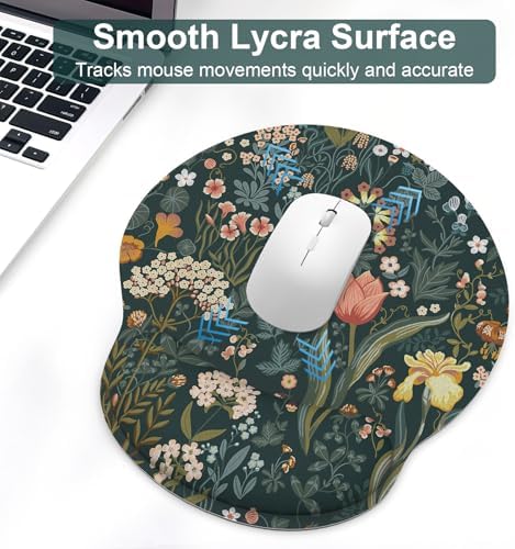 Ergonomic Mouse Pad with Wrist Rest and Keyboard Wrist Rest, Mousepad | Memory Foam Wrist Rest for Computer Keyboard, Pain Relief, Non-Slip Base, Mouse Pad Wrist Support for Gaming, Green Flowers
