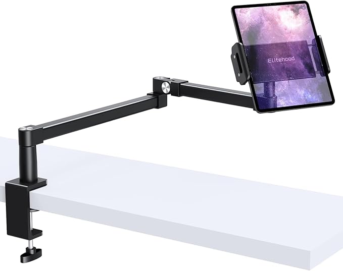 elitehood 28in Long Arm iPad Desk Mount, Heavy Duty Aluminum Tablet Arm Mount by Builtyourelitelive
