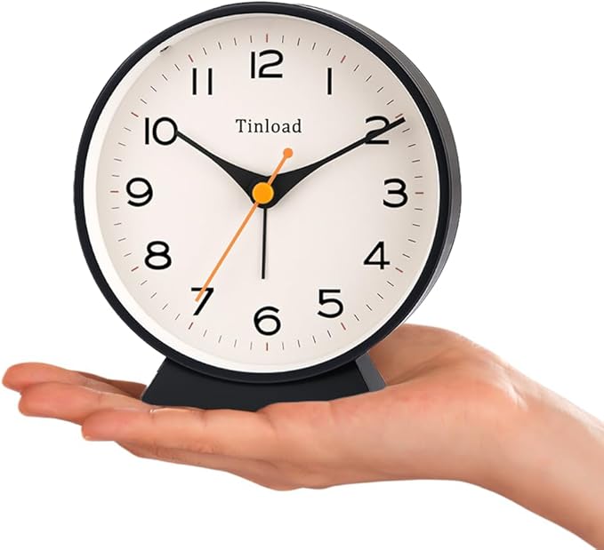 Tinload 4.5" Battery Operated Retro Analog Alarm Clock, Small Silent Bedside - Image 2