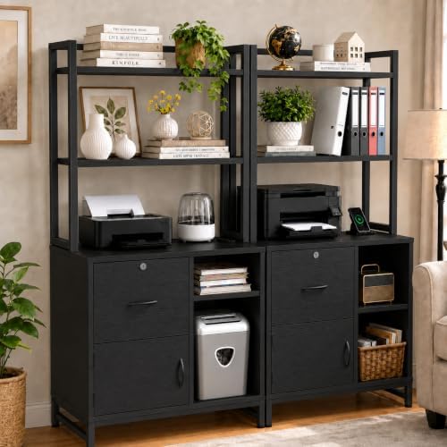 homieasy vertical filing cabinet with bookshelf for home shown in use