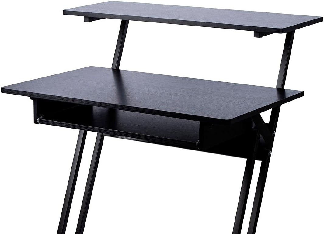 Monoprice Recording Studio Desk - with Raised Platform and Keyboard Tray, Bla...