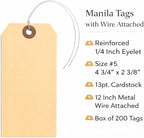 Durable Shipping Tags with Wire Ties – 200 Tags # 5, 4 3/4" x 2 3/8" – Manila - Image 2