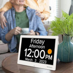 10.1 inch digital alarm clock with date and, front angle view