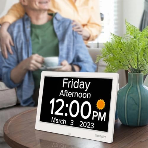 10.1 inch digital alarm clock with date and, front angle view