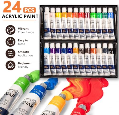 djar 49 pcs acrylic paint set with tabletop, close-up detail