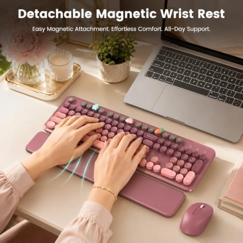 Wireless Keyboard and Mouse Combo, Magnetic Wrist Rest, Dusty Rose Ombre