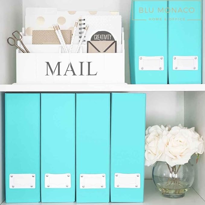 BLU MONACO Set of 6 Aqua Magazine File Holders | Foldable Magazine Storage Boxes - Image 4