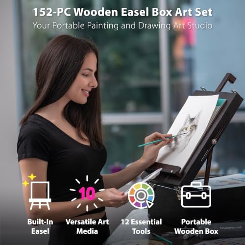 colour block 152-piece wooden easel art supplies set shown in use