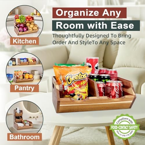 acacia wood pantry storage bins, stackable 3-piece set, package contents