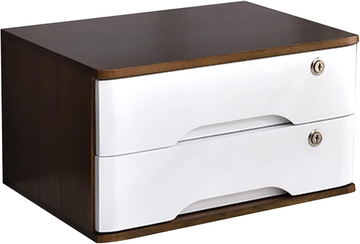 Lockable Solid Wood Flat File Cabinet for Office Suppliesa4/Receipt Orga with 1 Drawer Desktop Storage Box Durable Filing Solution (D-2 Drawers)