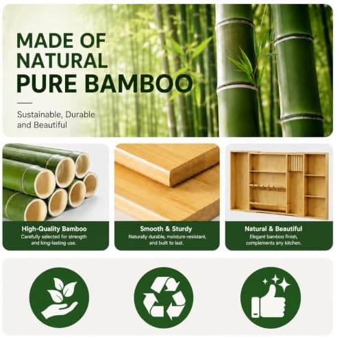 Bamboo Expandable Kitchen Drawer Organizer, 17.8-30 in,Natural