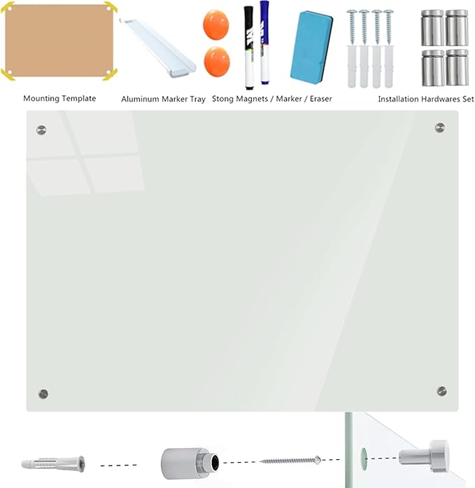 Glass Whiteboard 4' x 3', Magnetic Dry Erase Board Frameless Wall Mounting - Image 6