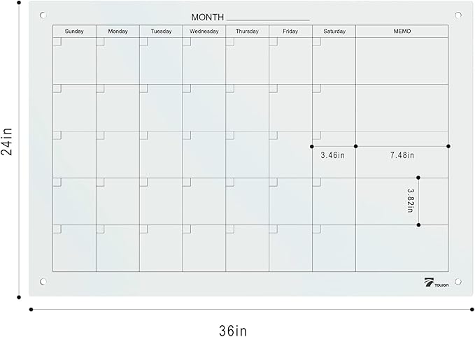 TOWON 36 x 24 Inches Tempered Glass Calendar Dry Erase Board - Image 7