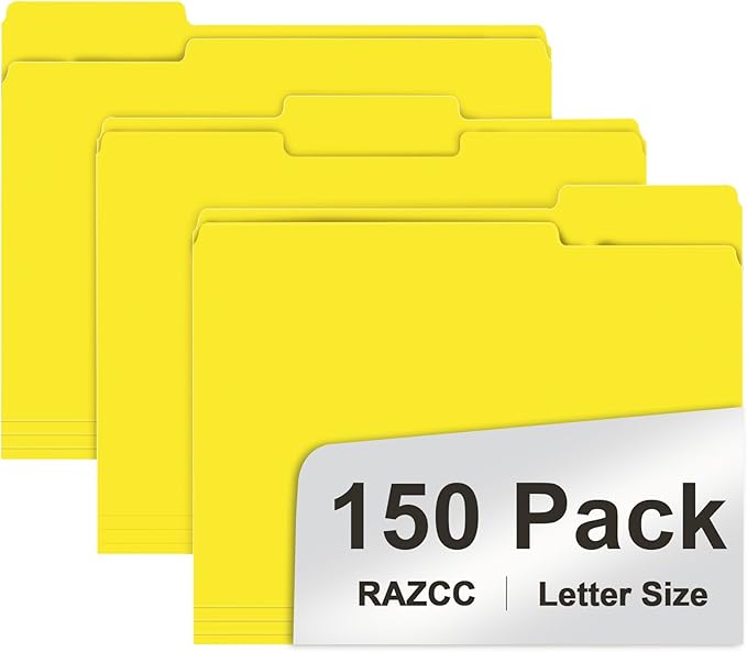 File Folder, RAZCC 150 Pack 1/3 Cut Tab File Folders Letter Size, Folders by RAZCC