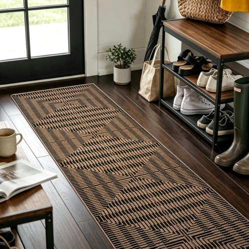 easy jute runners for hallways 2x6, washable striped, side view