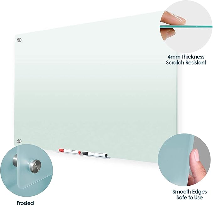 J&J worldwide Glass Whiteboard 47 x 35, Frosted Glass Dry Erase Board - Image 2
