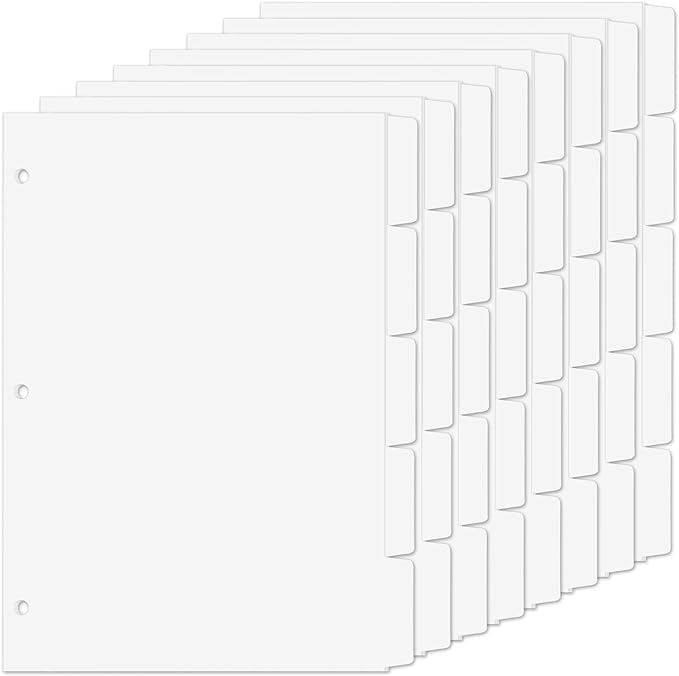Binder Dividers for 3 Ring Binder, 1/5 Cut Tabs, Letter Size, Blank Write On by COIDEA