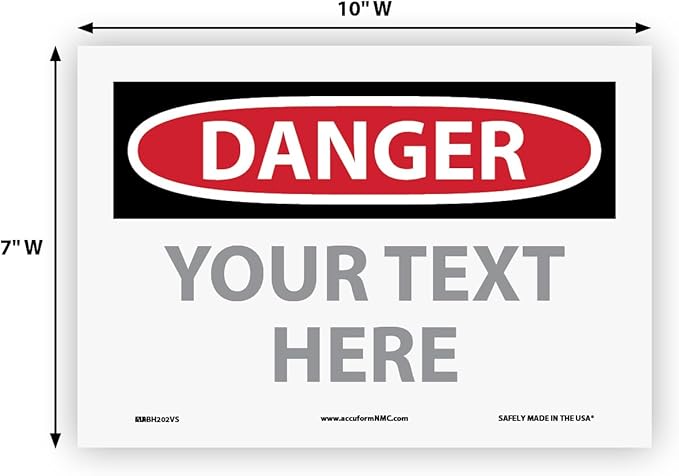Custom OSHA Style Danger Sign 7" x 10" Adhesive Vinyl Sign, Customizable "Your - Image 5