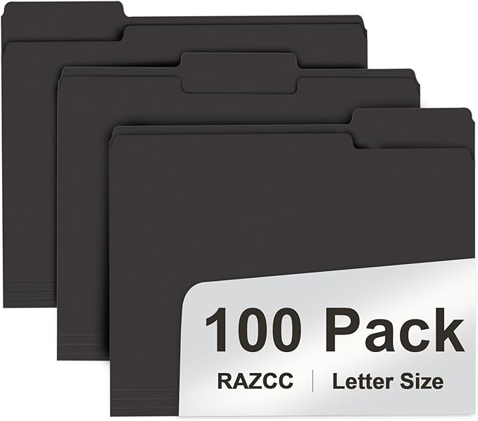 File Folder, RAZCC 100 Pack 1/3 Cut Tab File Folders Letter Size, Folders by RAZCC