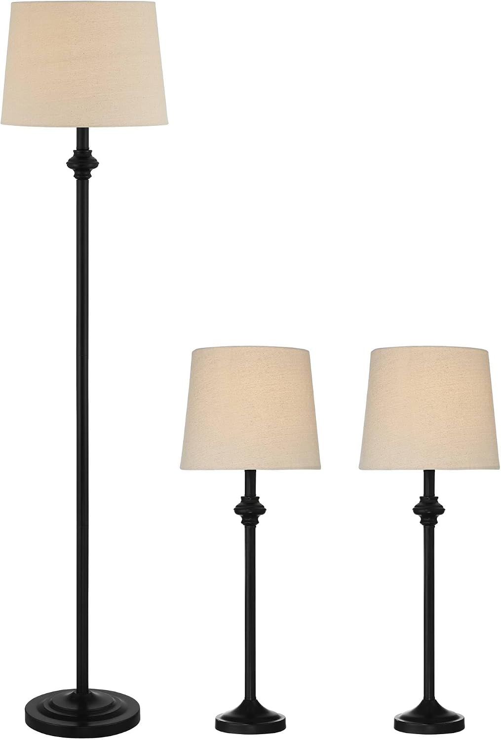 360 Lighting Carter Traditional 3 Piece Table Floor Lamp Set Black Metal Crea...