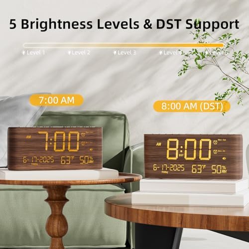 raynic digital alarm clock, 8.7" large led display showing dimensions
