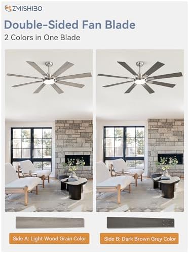 zmishibo 62” modern ceiling fan with light, remote, side view