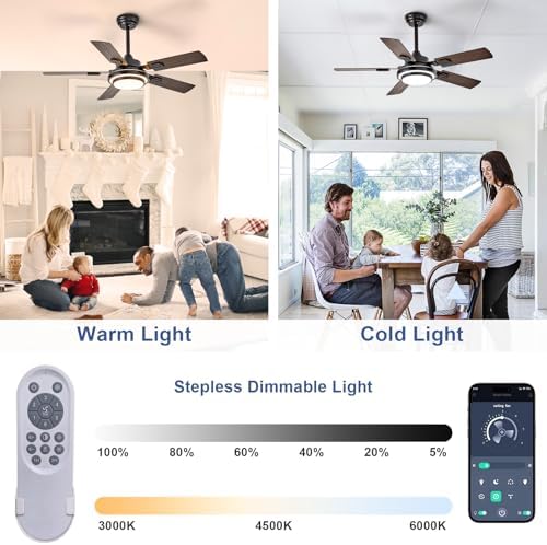 depuley 42-inch ceiling fan with light: walnut ceiling, close-up detail