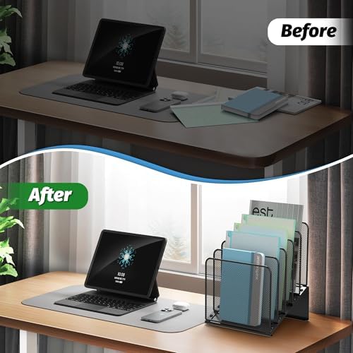 Inclined 5-Section Desk File Organizer, Vertical File Folder Holder File Sorter - Image 4