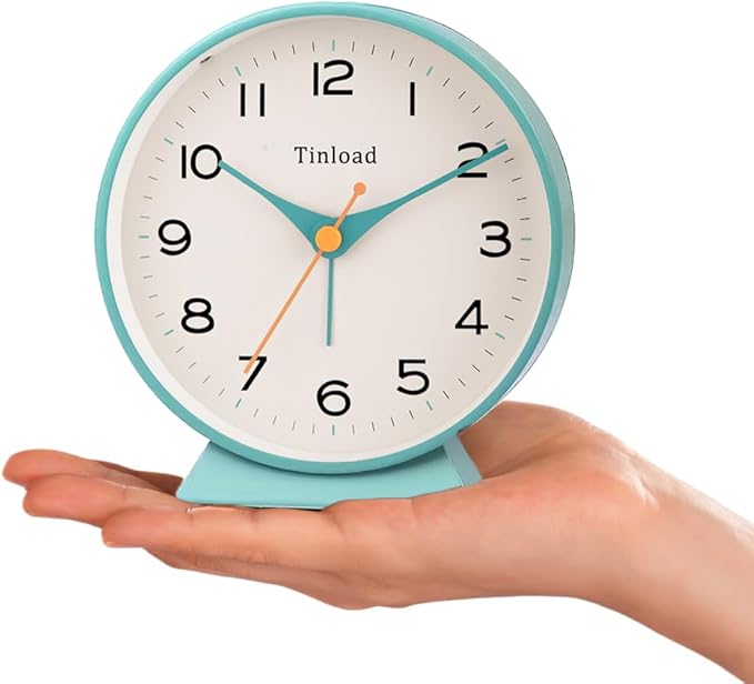 Tinload 4.5" Battery Operated Retro Analog Alarm Clock, Small Silent Bedside - Image 2