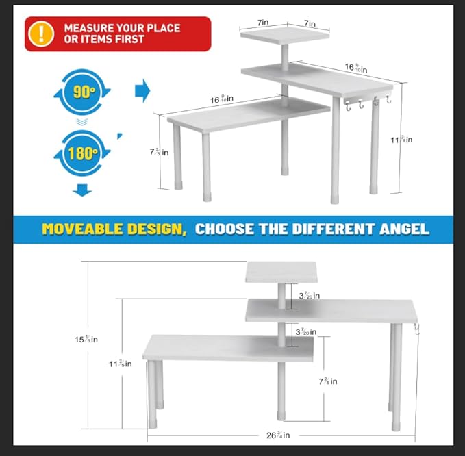 JayRex Bathroom Organizer Countertop Corner Shelf, 3 Tier Moveable Organizer - Image 2