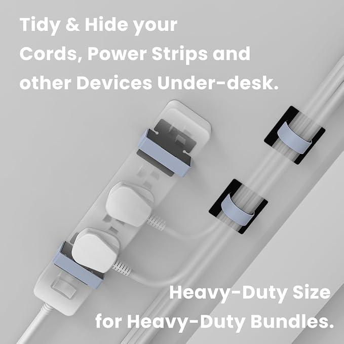Under Desk Cord Management Straps, Adhesive-Backed Heavy-Duty Reusable Mounting - Image 3