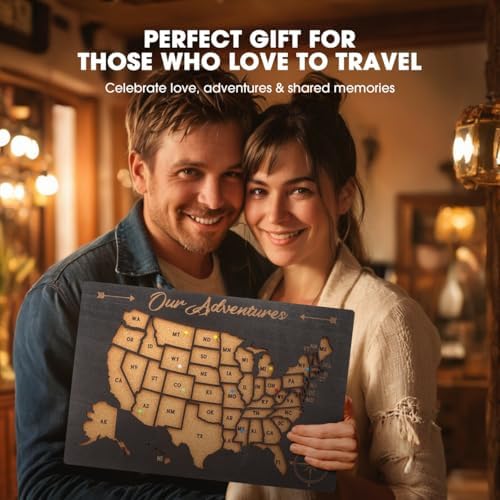 Luoyadee USA Cork Board Travel Map with 100 Push Pins & Display Stand