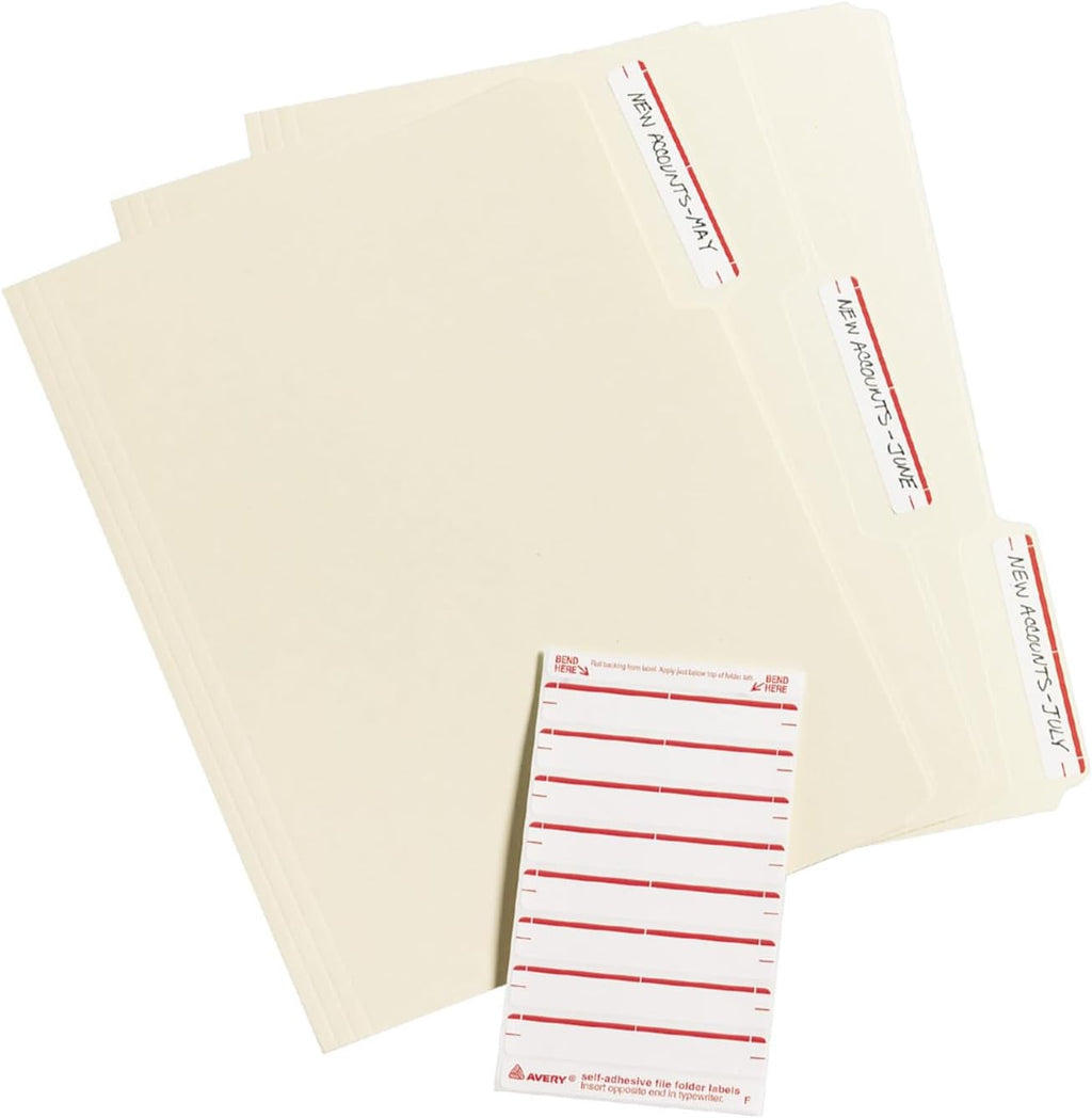Avery File Folder Labels on 4" x 6" Sheets, Easy Peel, White/Red, Print & Handwrite, 2/3" x 3-7/16", 252 Labels (5201)